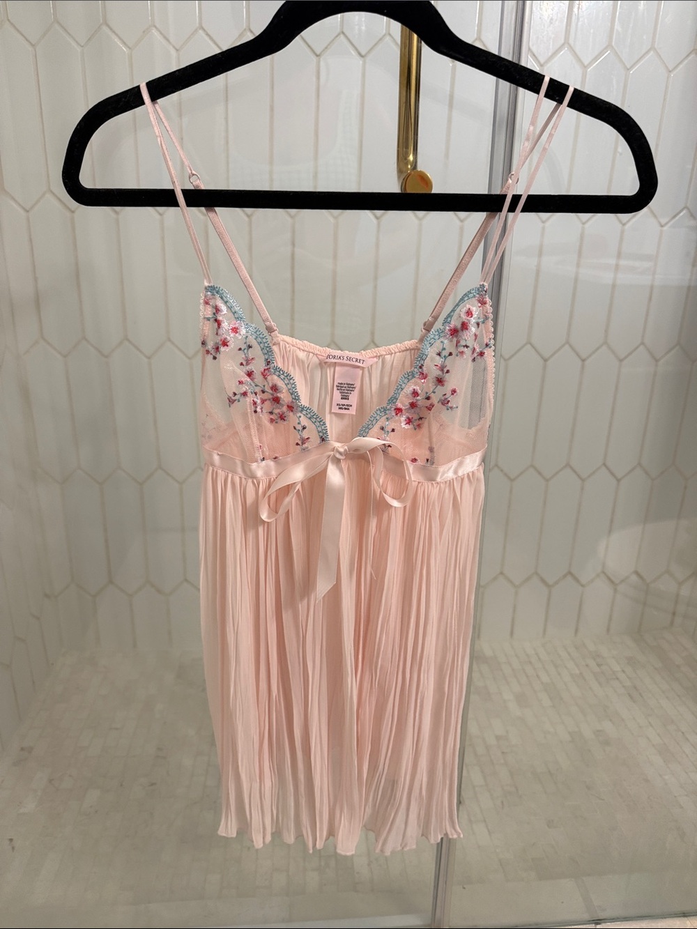 Victoria's Secret Pale Pink Embroidered Chiffon Babydoll Top